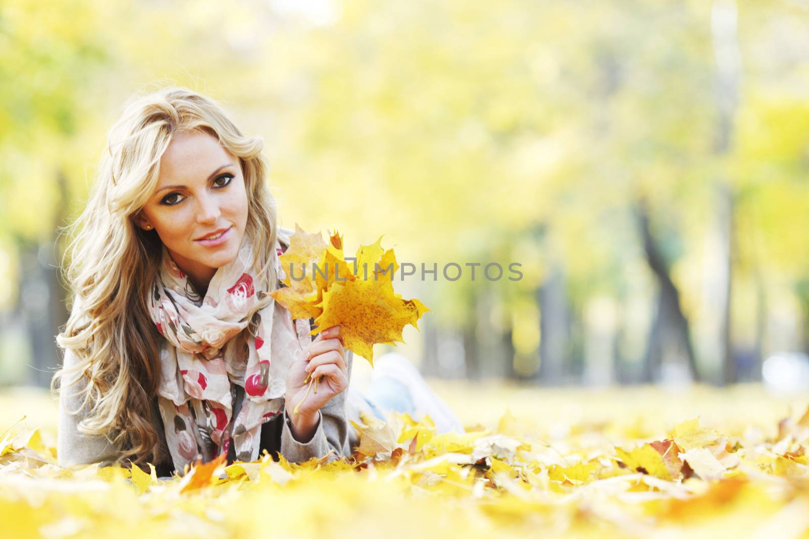Woman in autumn park by Yellowj
