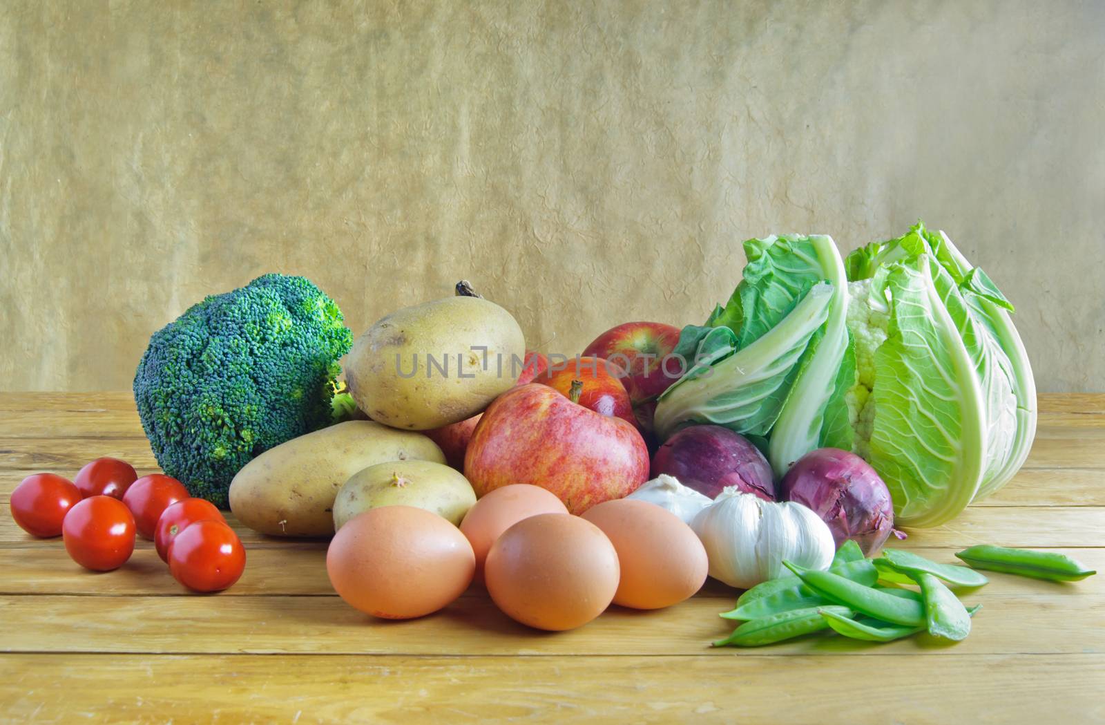 Fresh organic produce including fruits and vegetables
