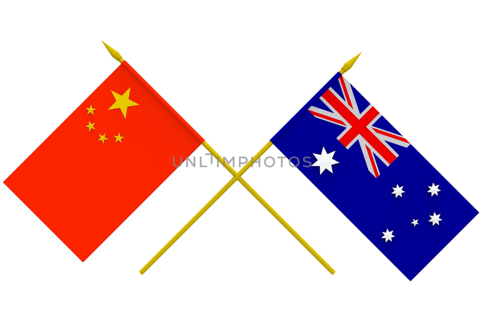 Flags of Australia and China, 3d render, isolated