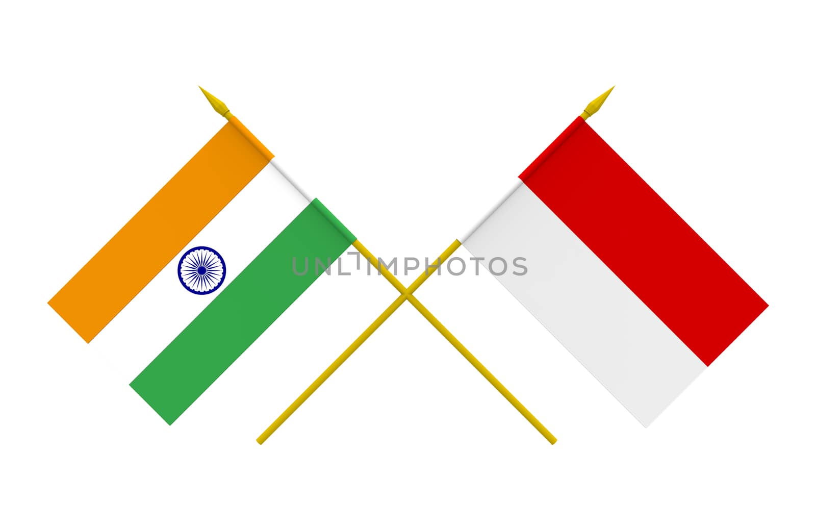 Flags of India and Indonesia, 3d render, isolated