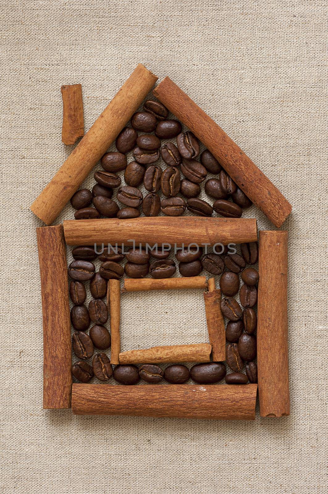 House made of cinnamon sticks and coffee beans