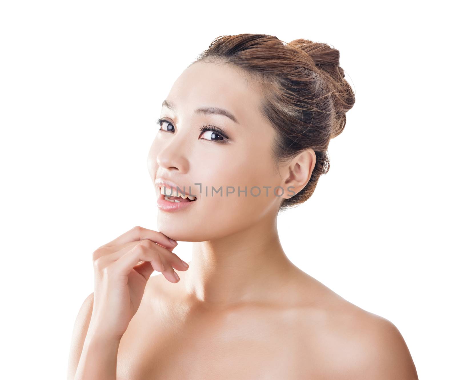 Asian beauty face closeup portrait with clean and fresh elegant lady.