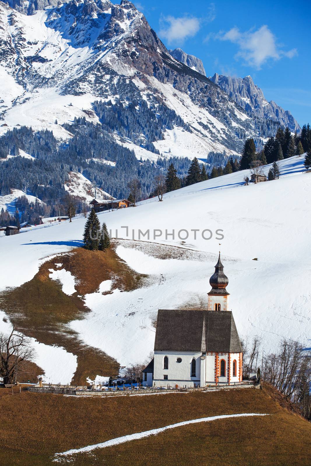 Bbeautiful winter view of church in Austria.