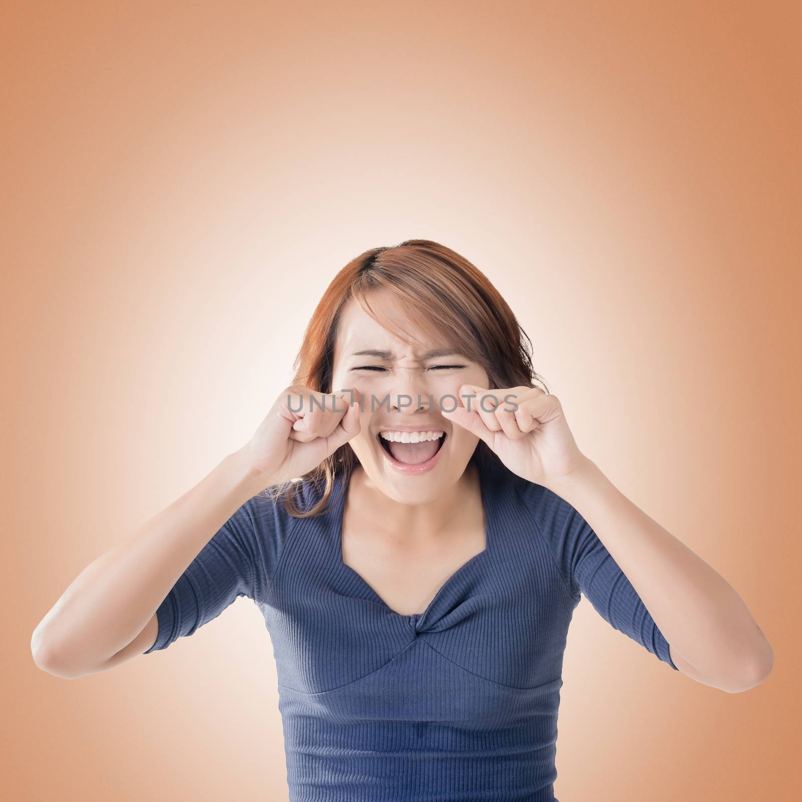 Asian woman face with expression, closeup portrait.