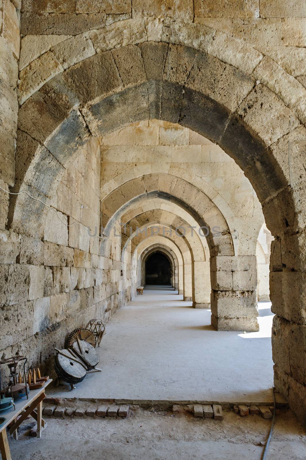 arches and columns in Sultanhani caravansary on Silk Road, Turkey by starush