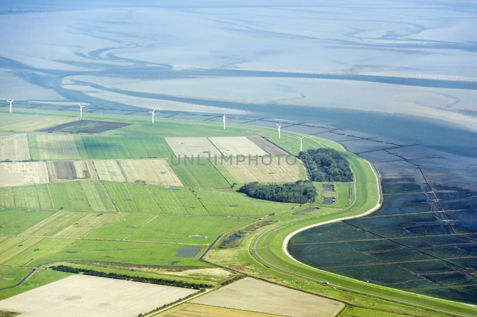 Aerial view from the Schleswig-Holstein Wadden Sea National Park in Germany