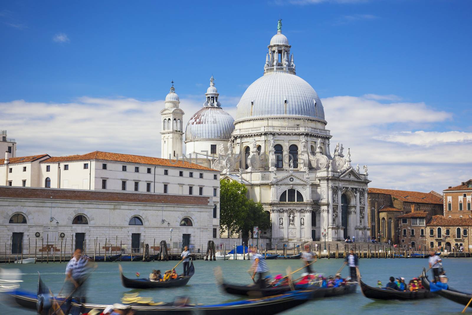 Gondolas on Canal Grande with Basilica di Santa Maria della Salute in the background, Venice, Italy 