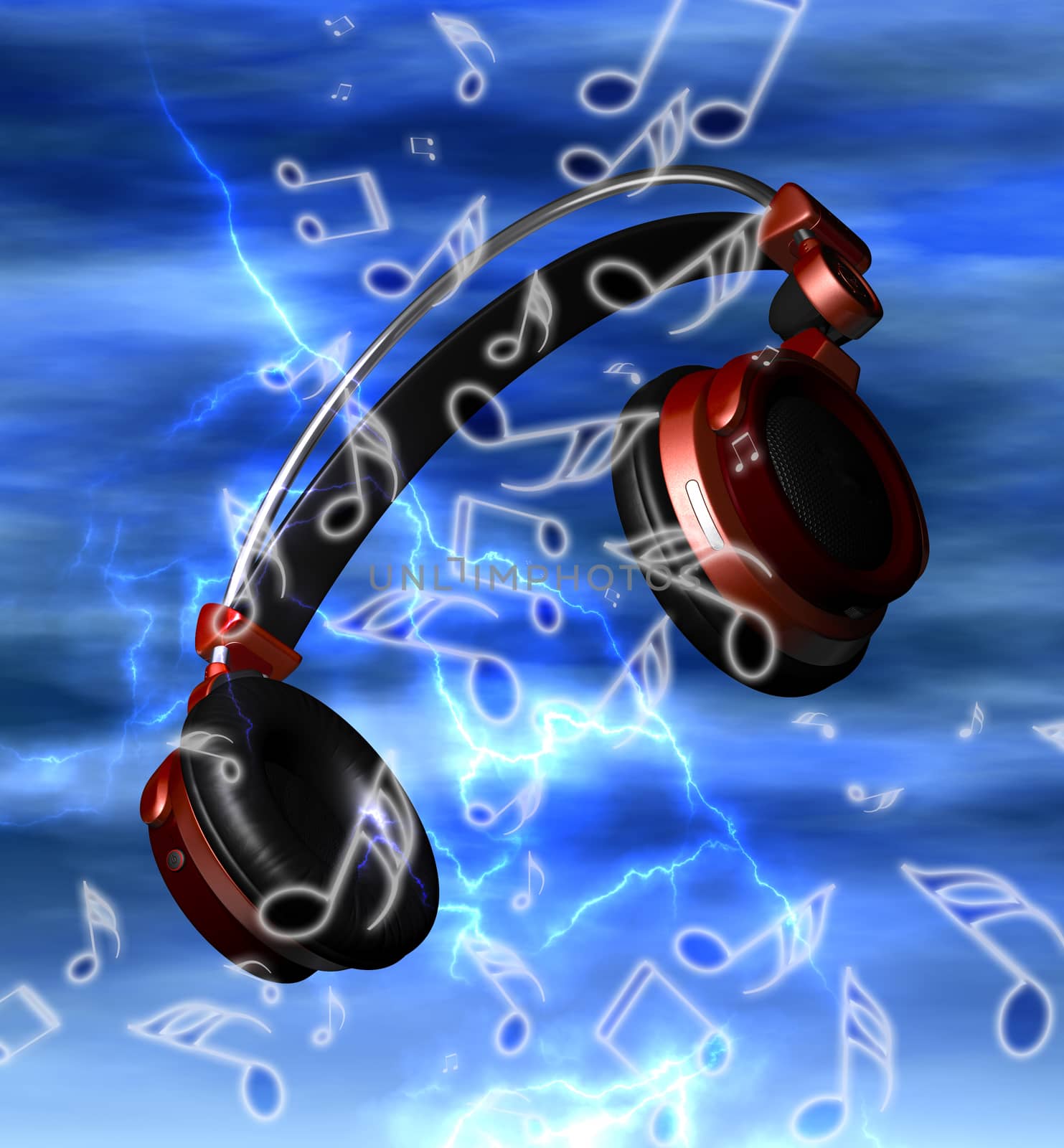 Realistic headphones with music notes by ankarb