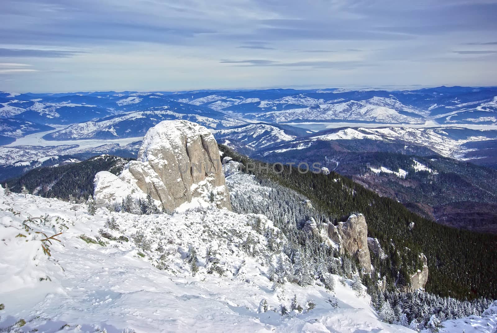 Snow covered mountains in Romanian Carpathians.