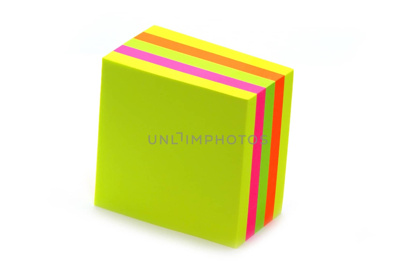 Stack of post its on a white background.