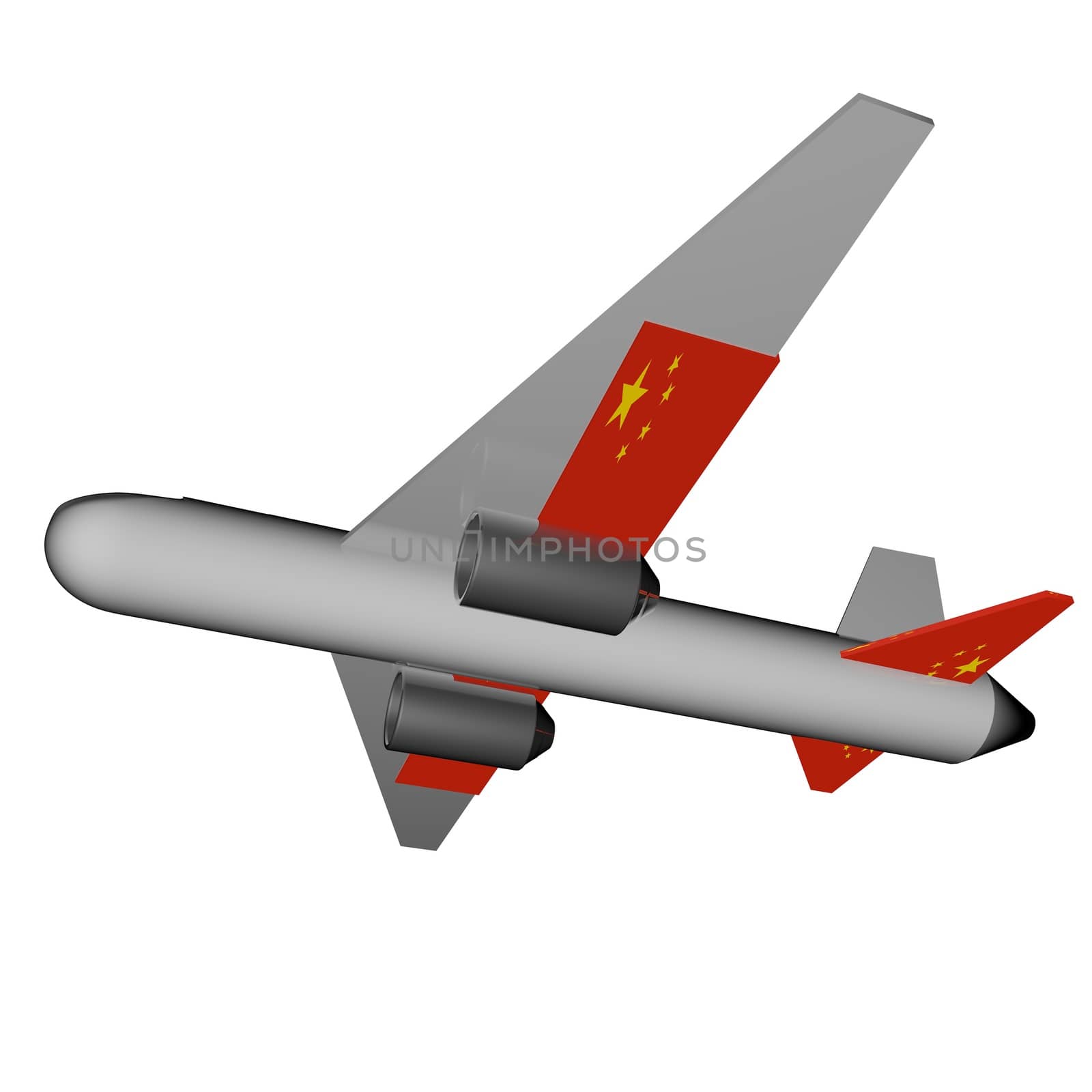 Plane with China flag on the wings, 3d render