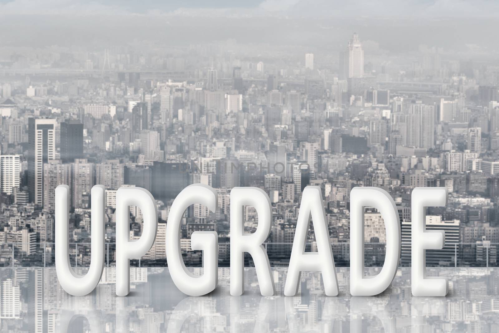Raise, promote or upgrade concept with 3d text under sky.
