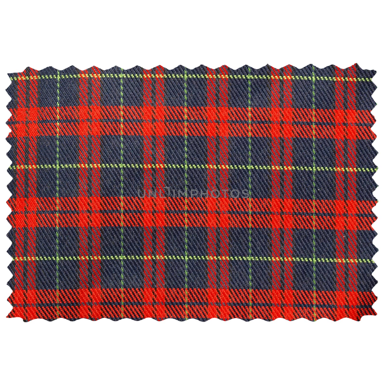 Tartan fabric swatch sample isolated over white background