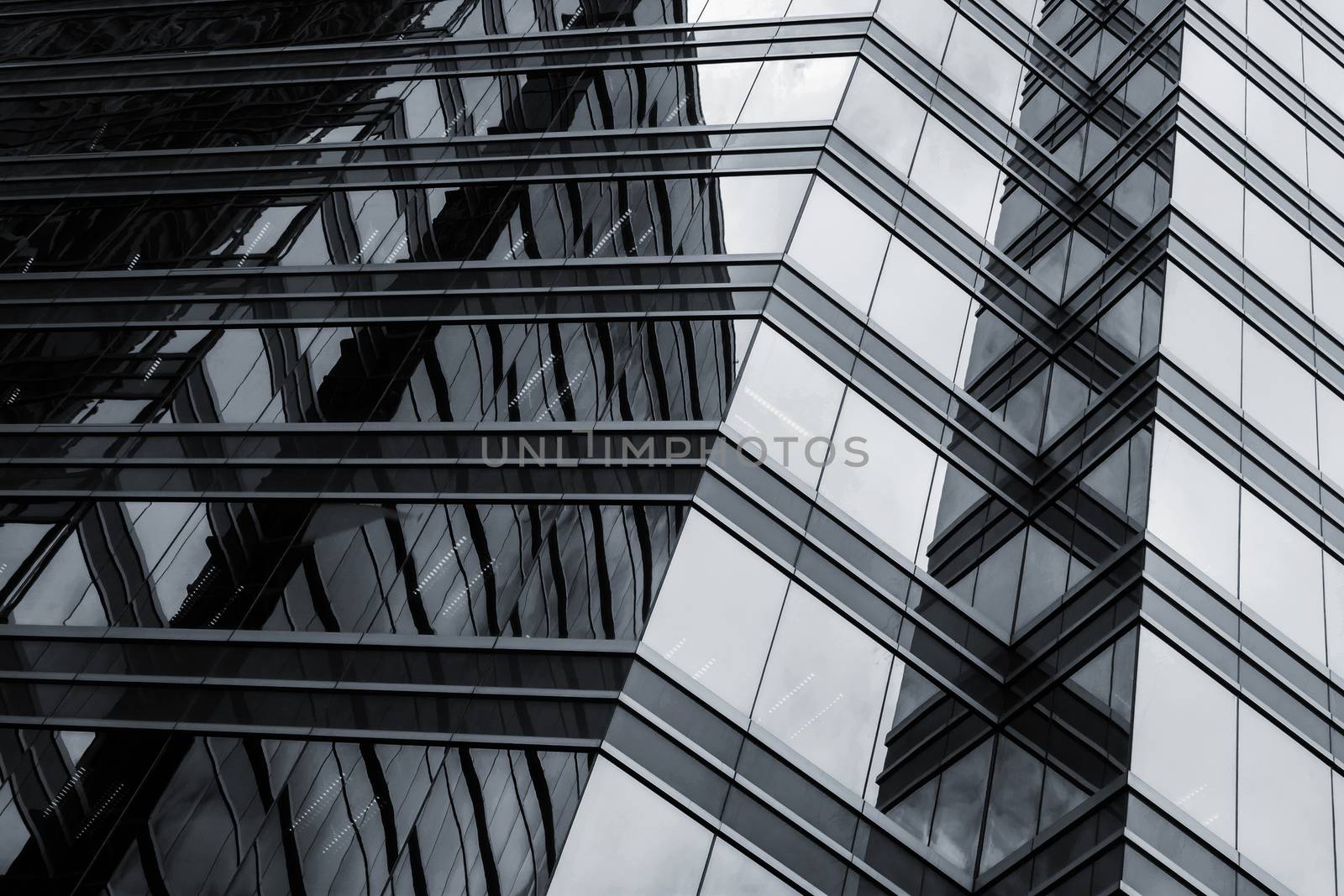 Office glass windows with beautiful reflection in Hong Kong, Asia.