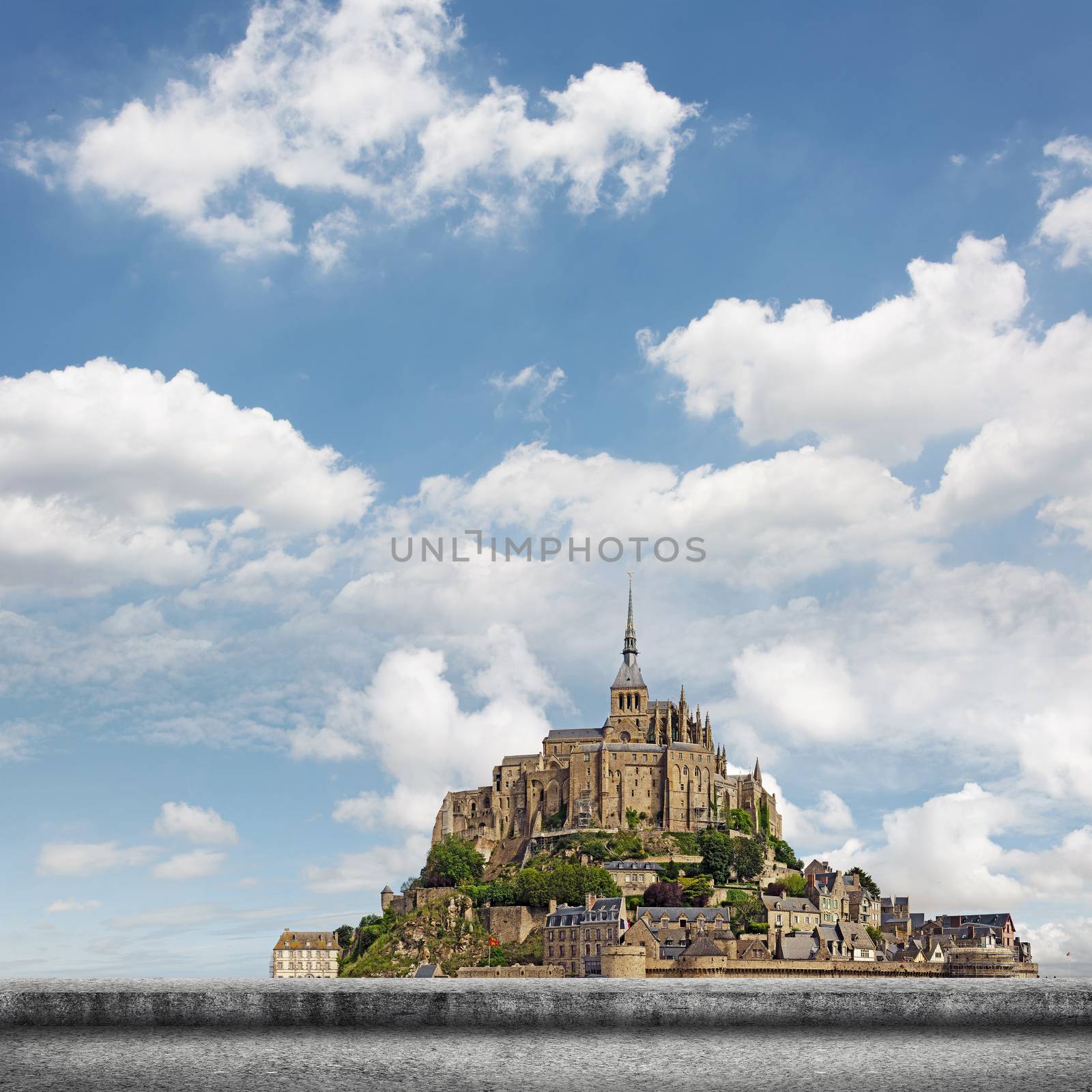 Landscape of Mont Saint-Michel, the famous UNESCO World Heritage Site in France, Europe.
