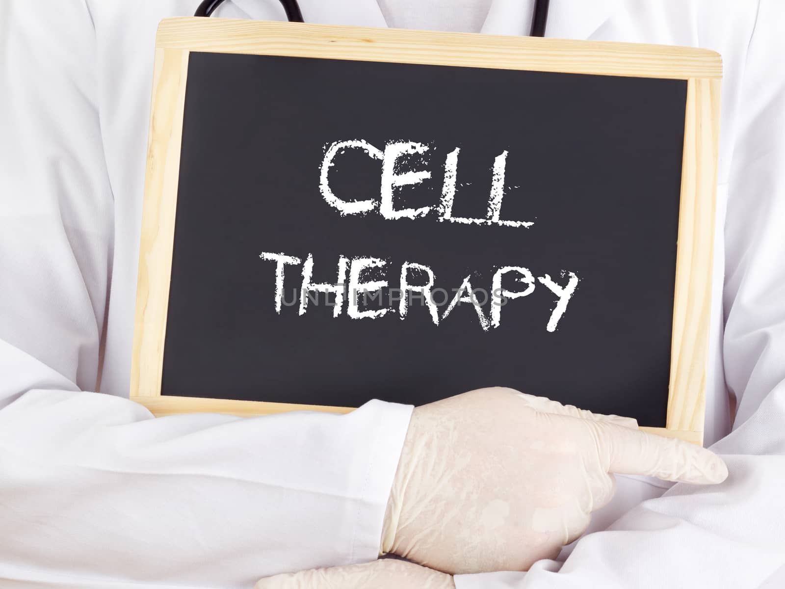 Doctor shows information: cell therapy