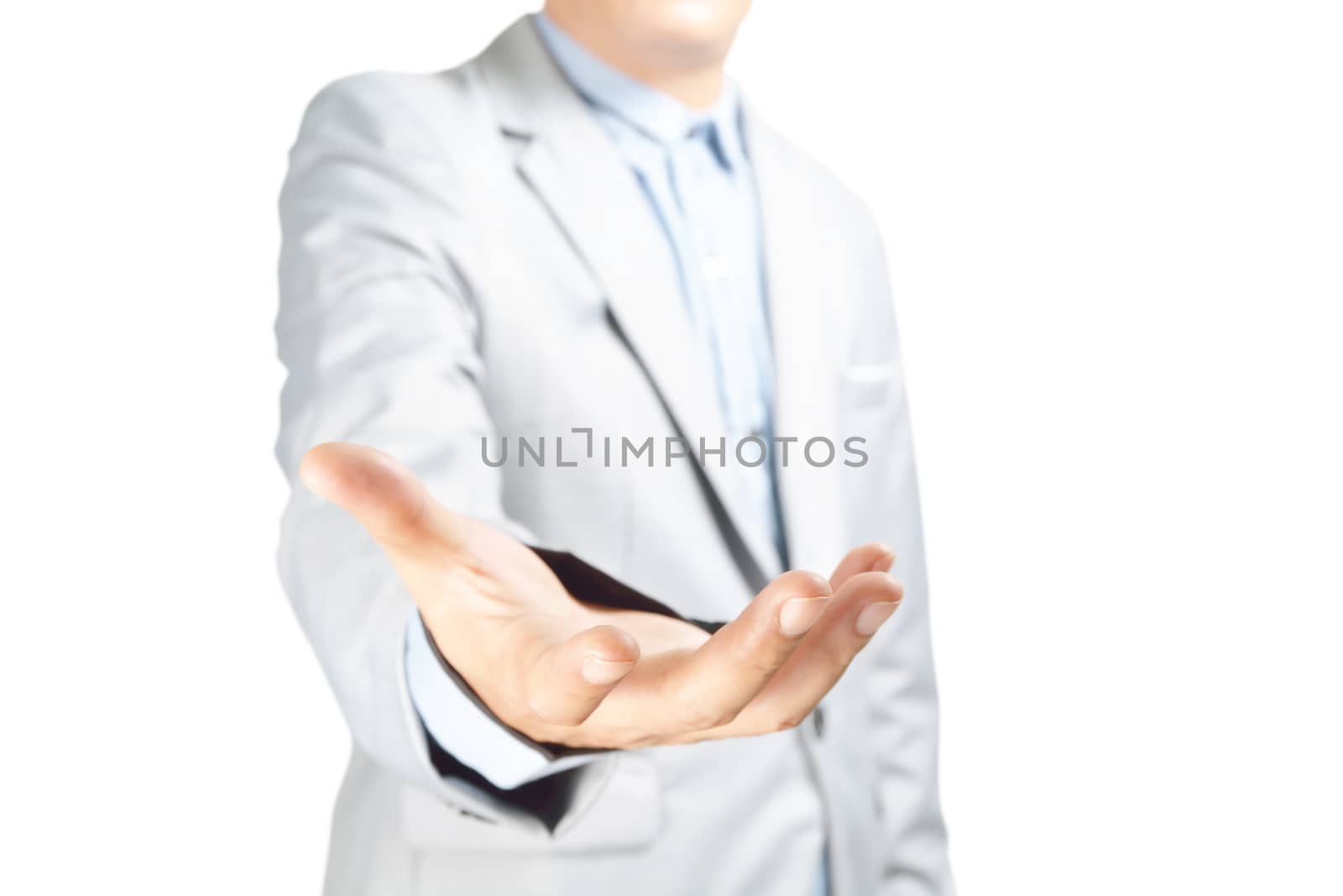 Business male hand showing something on white Background with clipping path