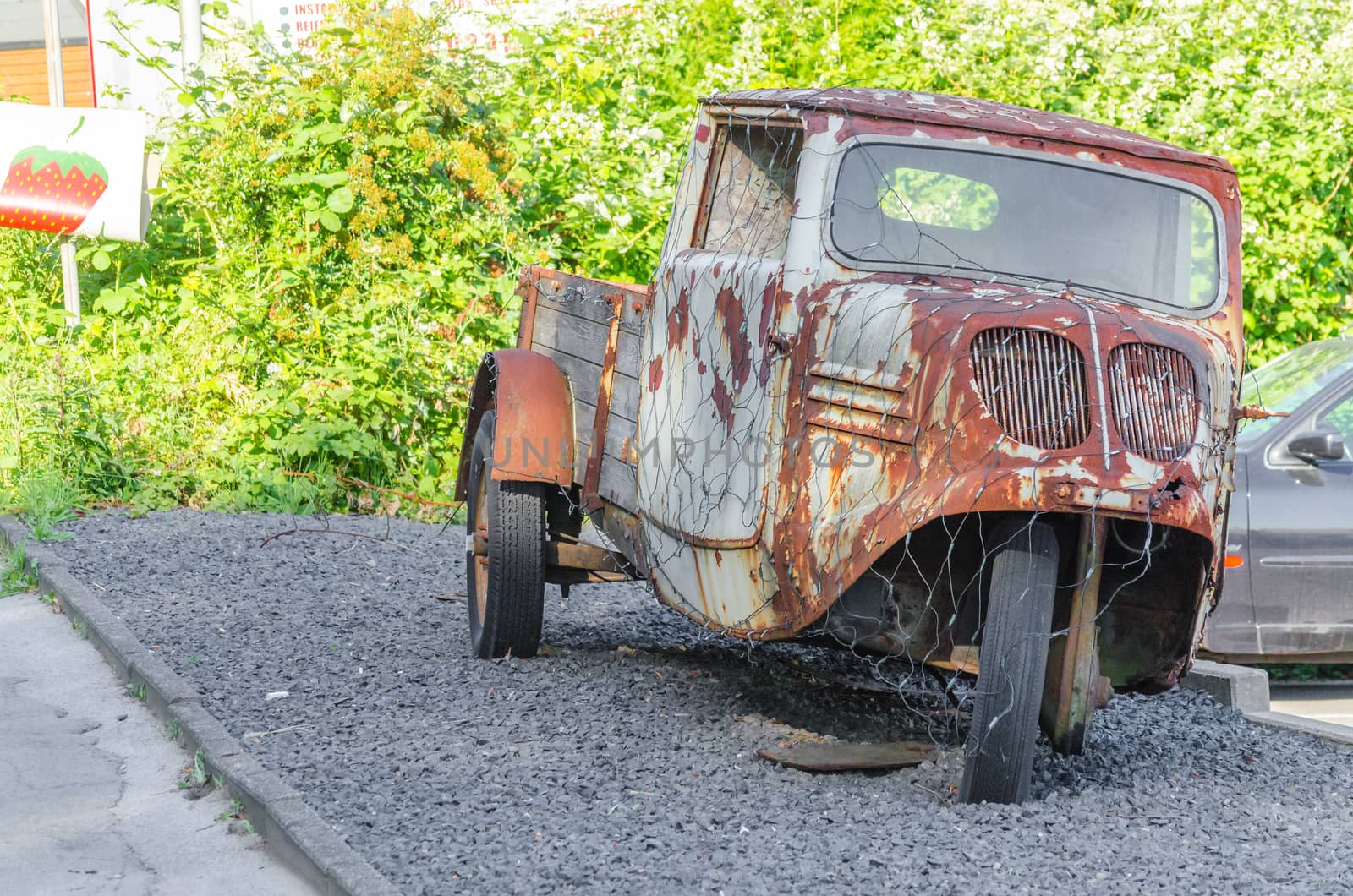 Wülfrath, Nrw, GERMANY - JUNE 06, 2014: For advertising purposes Age truck parked on the street, vintage trucks, platform trucks, tricycle vintage cars from the 50's.