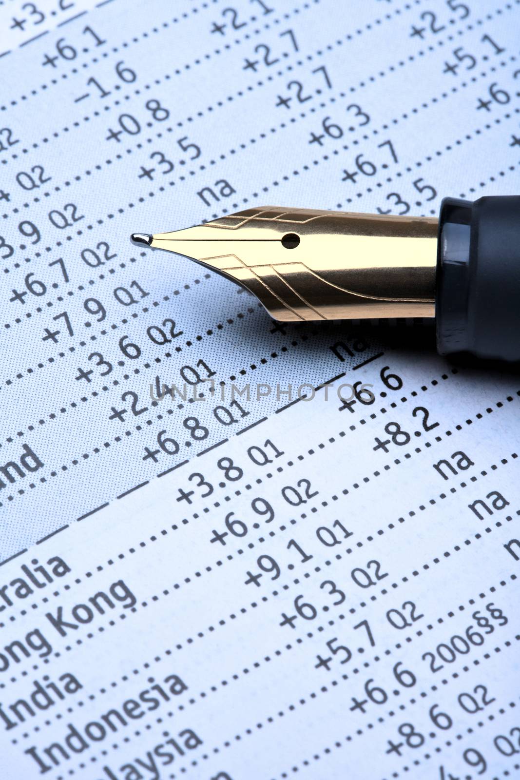 extreme closeup of a fountain pen and charts