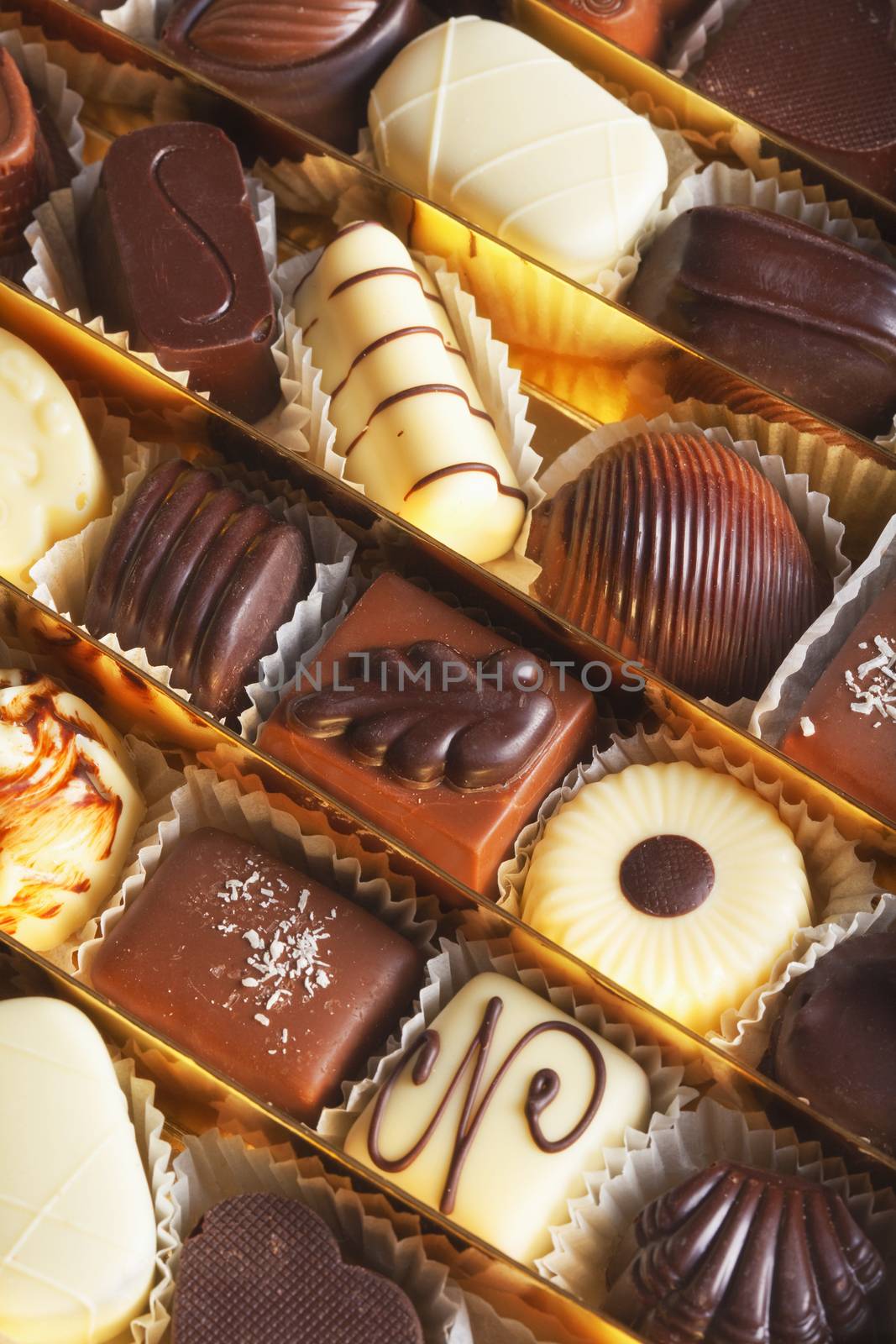 assortment of delicious dark chocolate belgian pralines