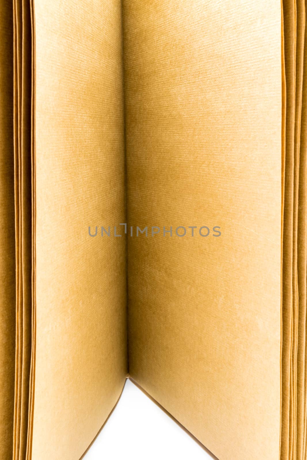 Closeup open pages brown paper book