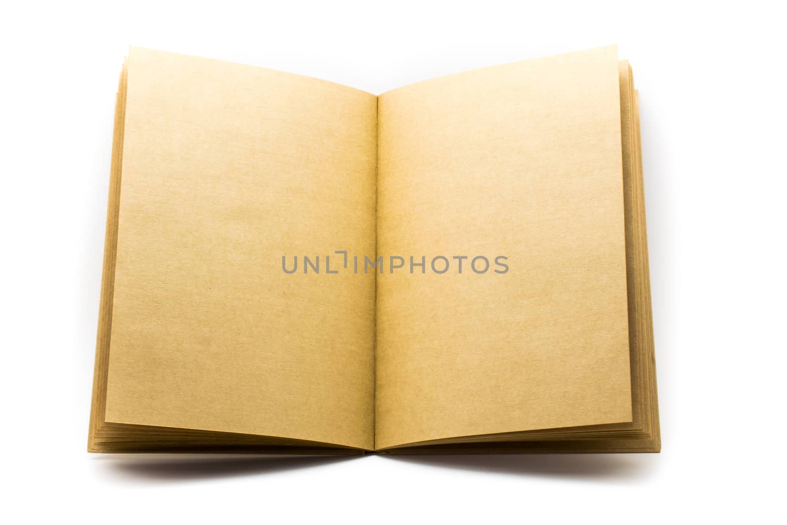 open brown blank pages paper book isolated on white background