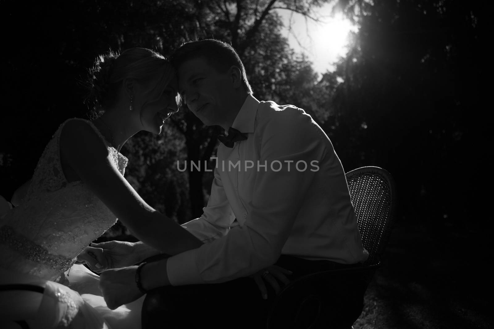 Beautiful wedding couple is enjoying wedding in the sun. 