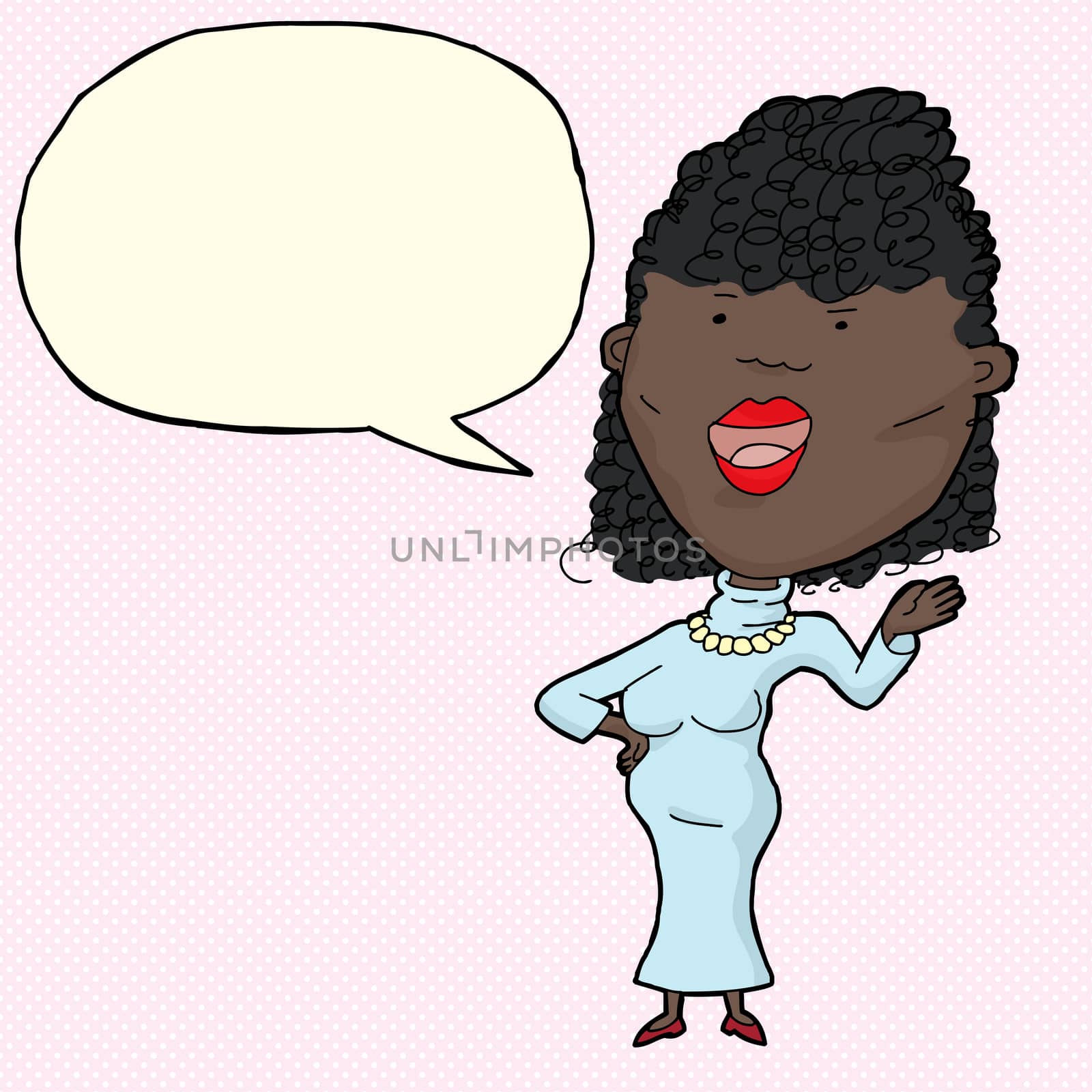Beautiful African woman in blue with word bubble