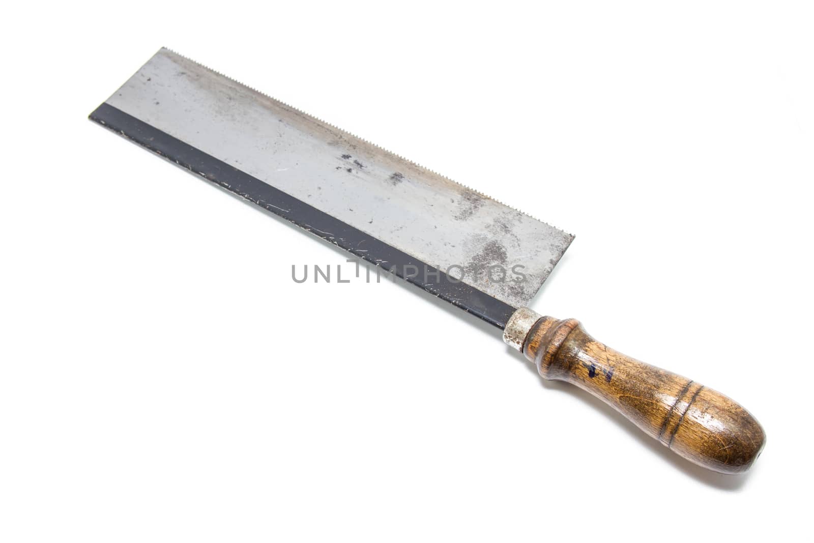 saw with wooden handle isolated on white background