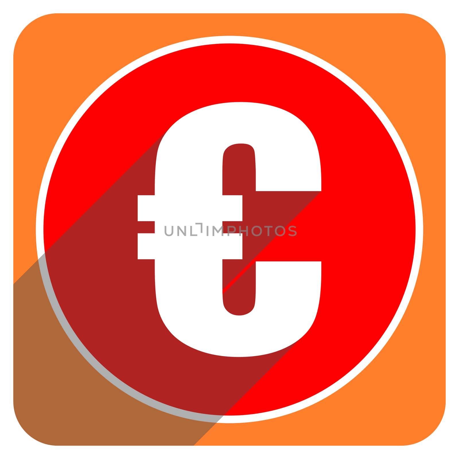 euro red flat icon isolated