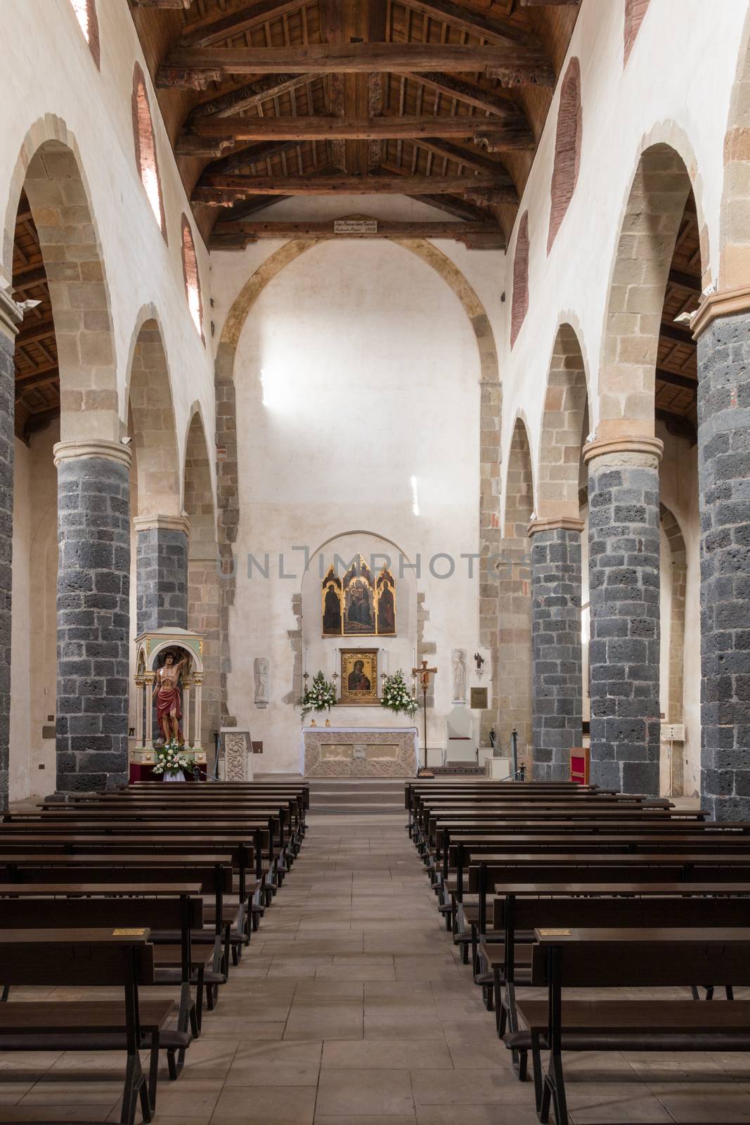 Ancient church in a castle with lava stone