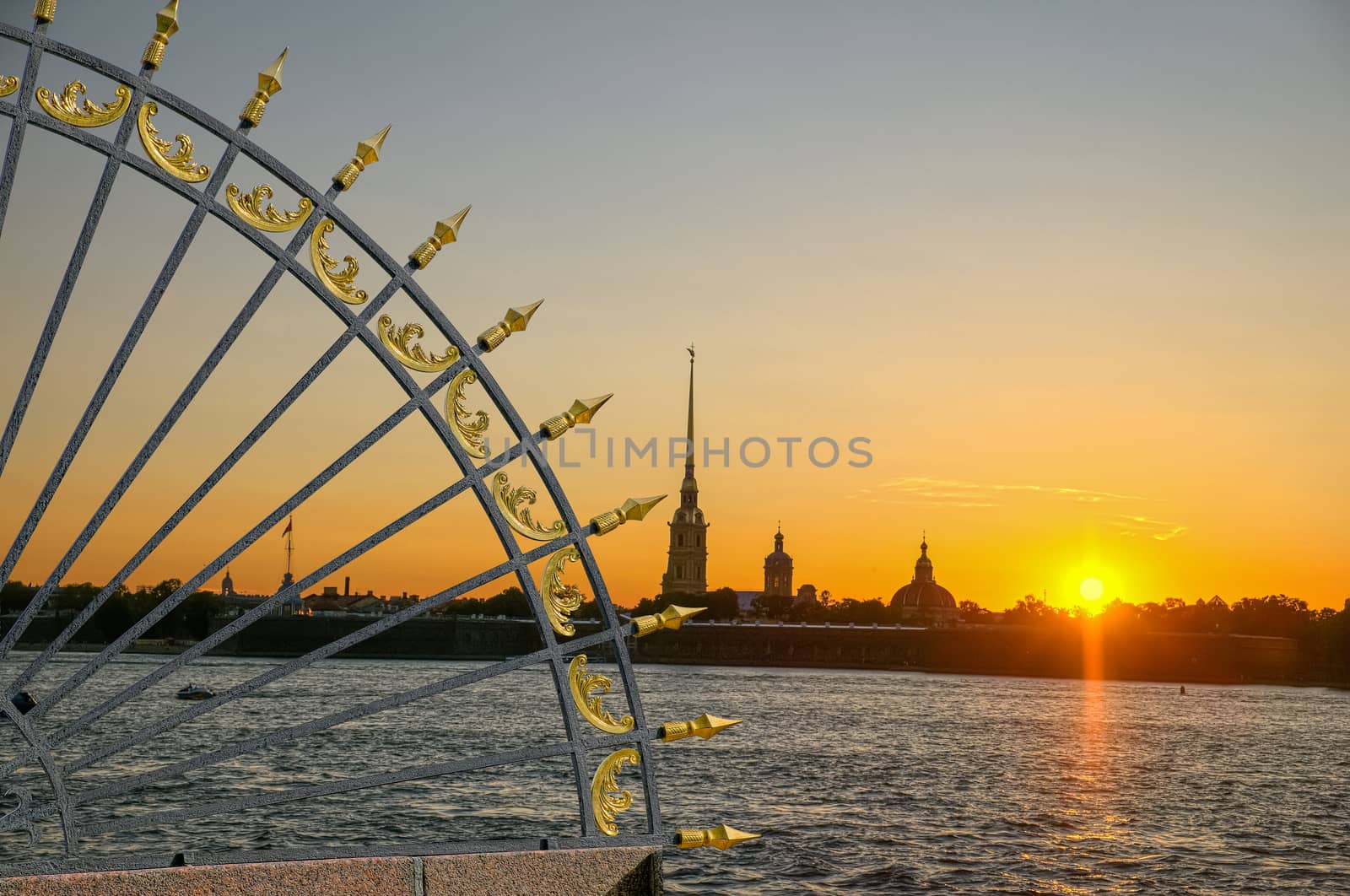 Sunset on the Neva, the fortress appearance in St. Petersburg, Russia