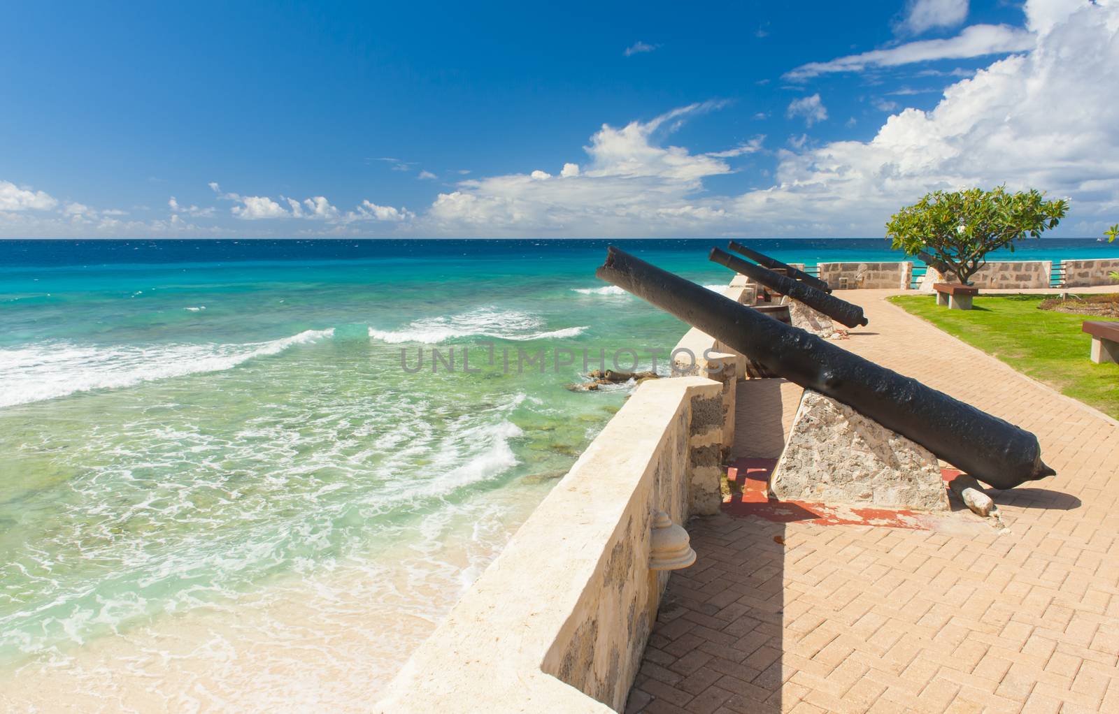 Needham's Point is a medieval fortification with cannons on the tropical Caribbean island of Barbados