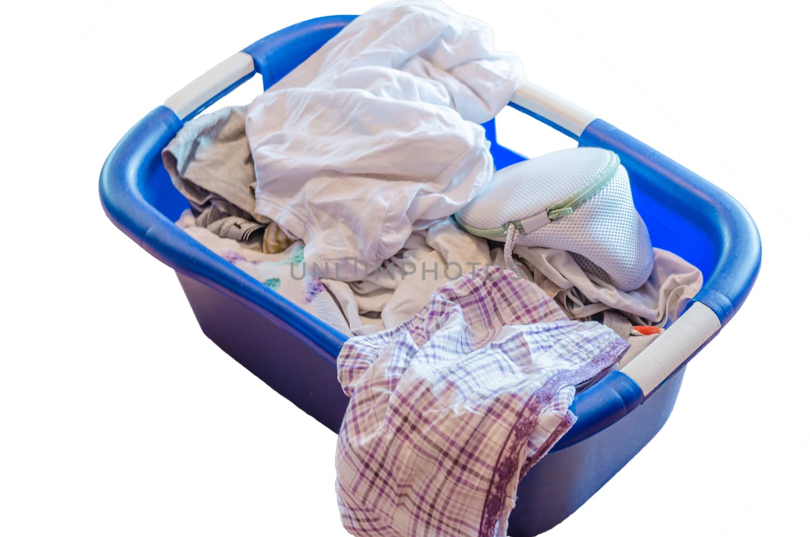 A laundry basket full of dirty dirty laundry.