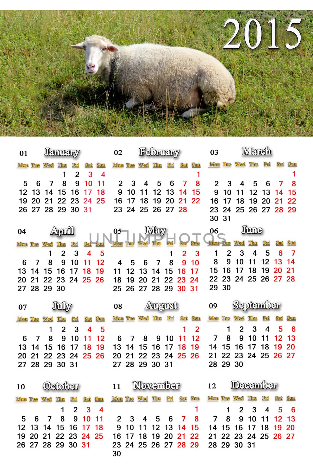 calendar for 2015 year with sheep by alexmak