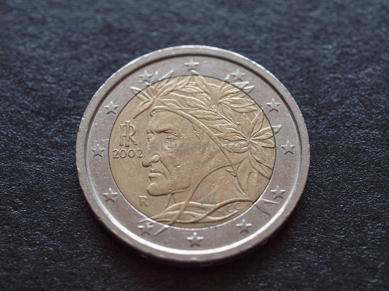 Italian ordinary 2 Euro coin bearing the portrait of writer Dante Alighieri (1265-1321)