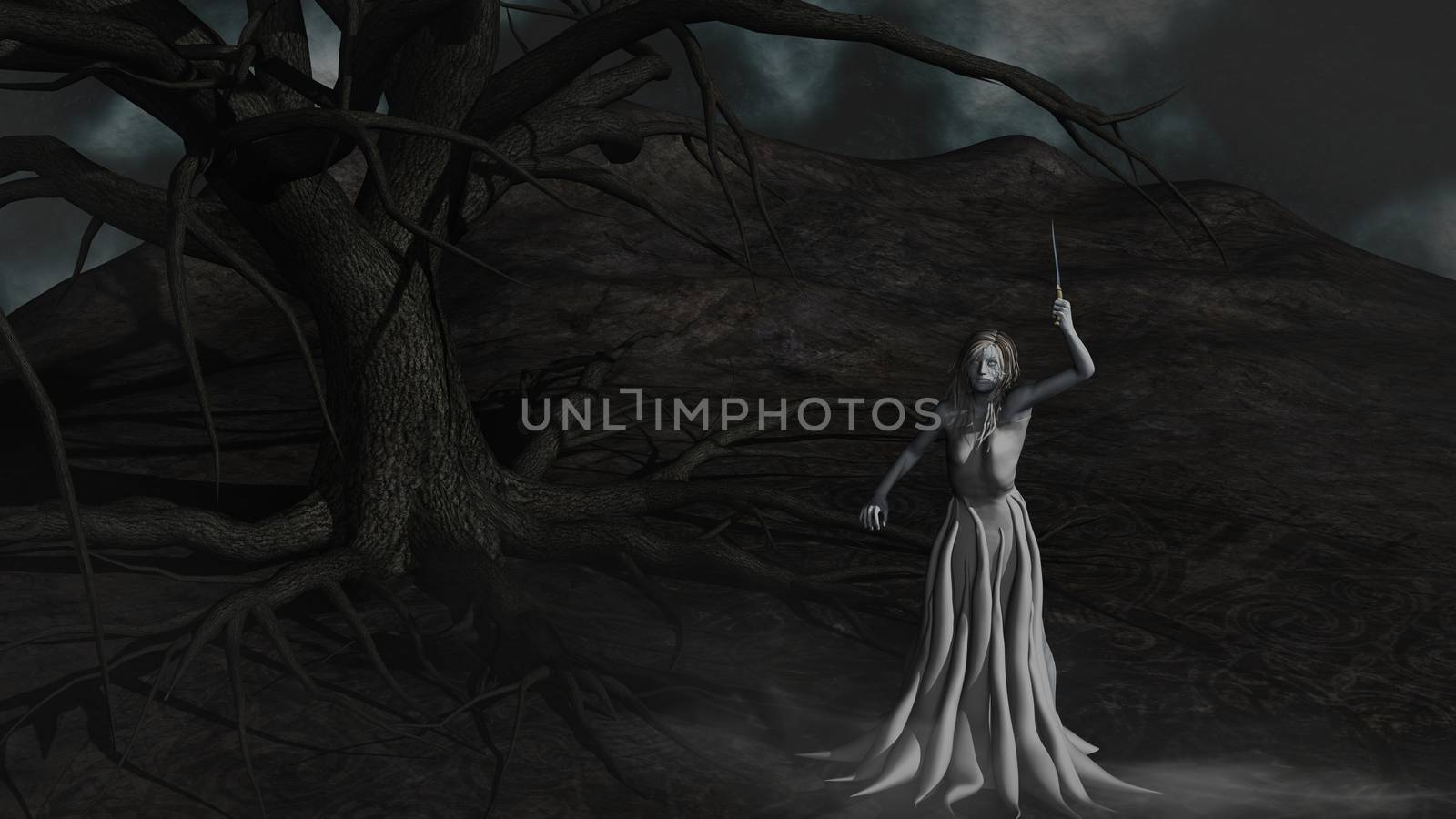 Demon under Evil Tree - Witch in the fog