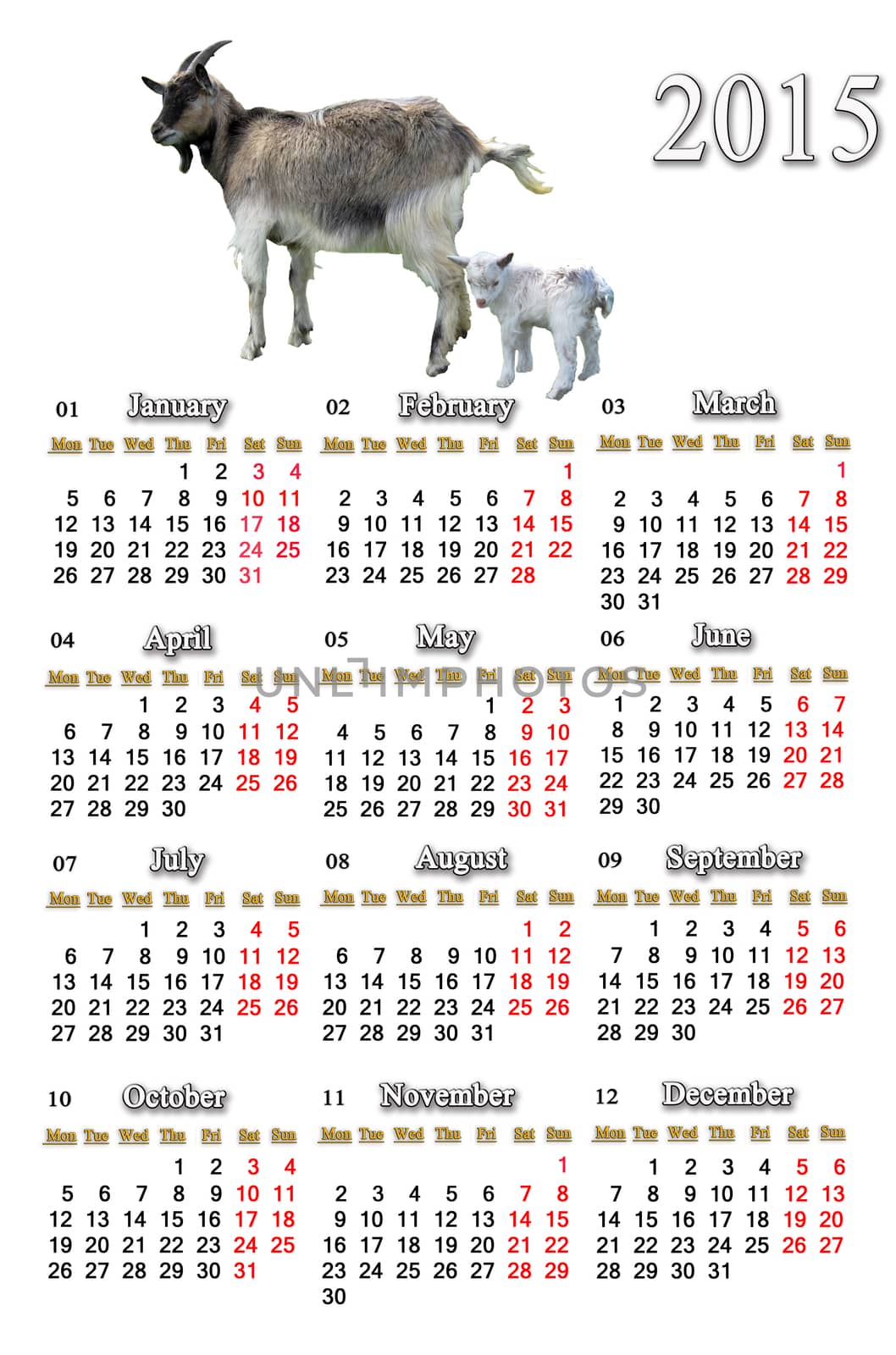 calendar for 2015 year with goats isolated by alexmak