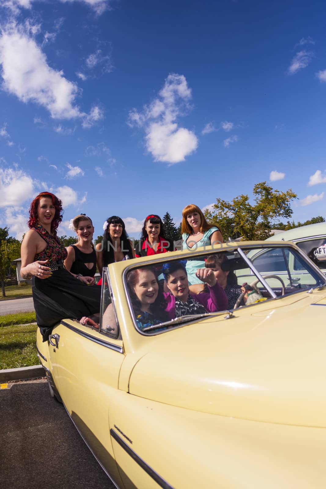 THORNCLIFF CALGARY CANADA, SEPT 13 2014: The annual Show and Shine with Pin Up Girls "Cars before 1964"