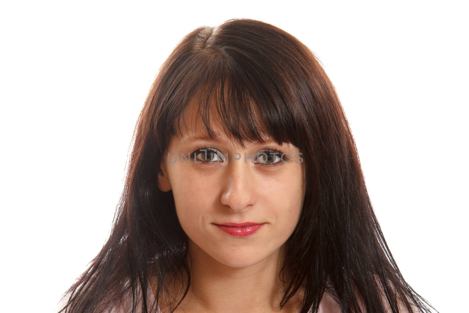 Young smiling woman on a white background