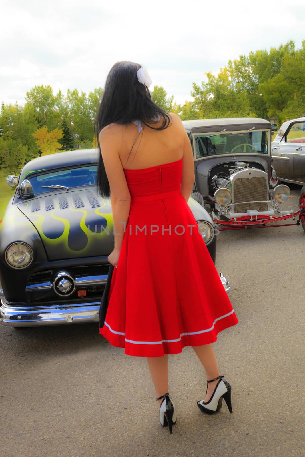 THORNCLIFF CALGARY CANADA, SEPT 13 2014: The annual Show and Shine with Pin Up Girls "Cars before 1964"