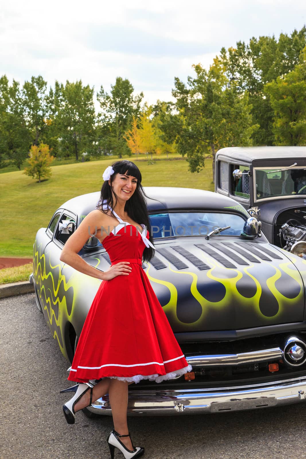 THORNCLIFF CALGARY CANADA, SEPT 13 2014: The annual Show and Shine with Pin Up Girls "Cars before 1964"