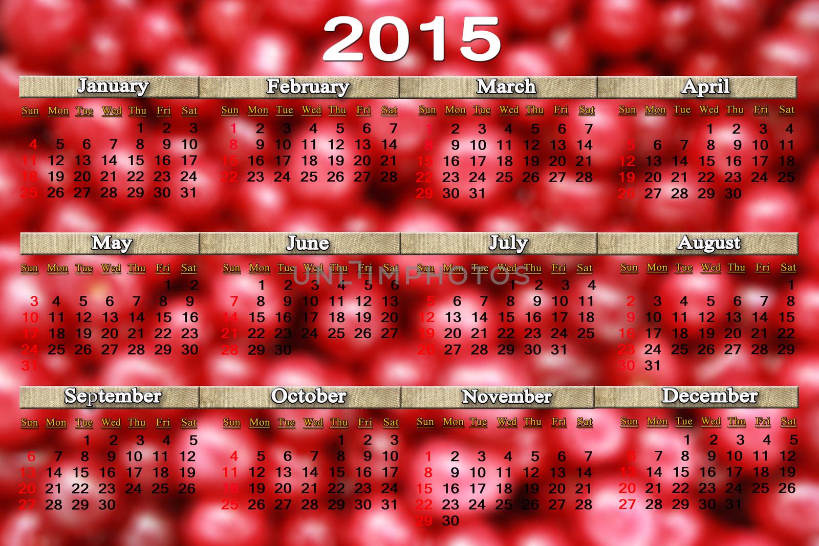 calendar for 2015 year on the cherry background by alexmak