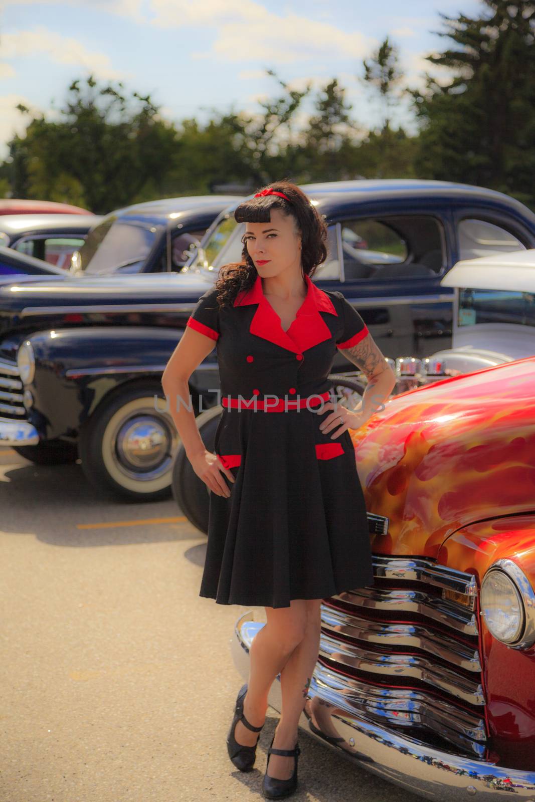 THORNCLIFF CALGARY CANADA, SEPT 13 2014: The annual Show and Shine with Pin Up Girls "Cars before 1964"