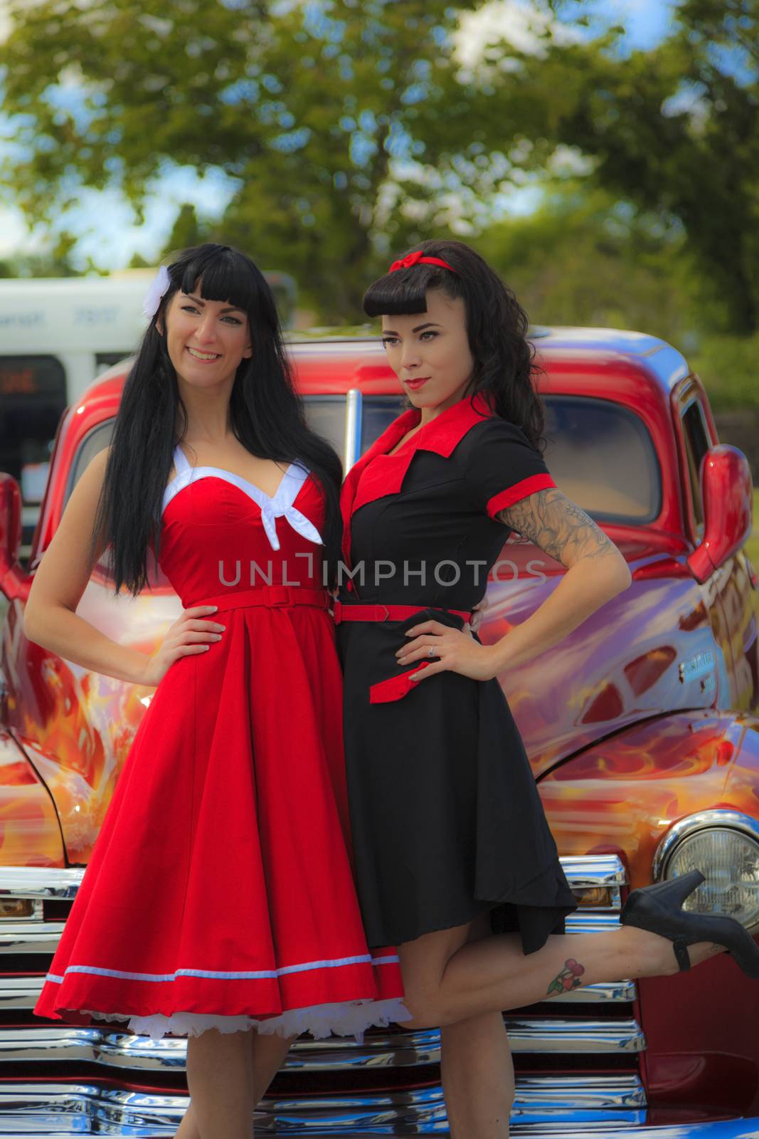 THORNCLIFF CALGARY CANADA, SEPT 13 2014: The annual Show and Shine with Pin Up Girls "Cars before 1964"