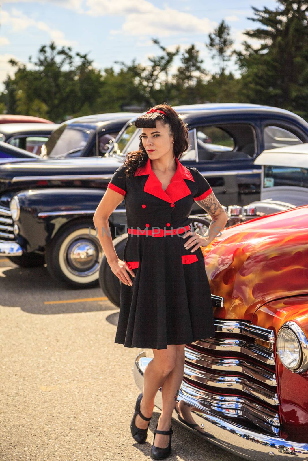 THORNCLIFF CALGARY CANADA, SEPT 13 2014: The annual Show and Shine with Pin Up Girls "Cars before 1964"