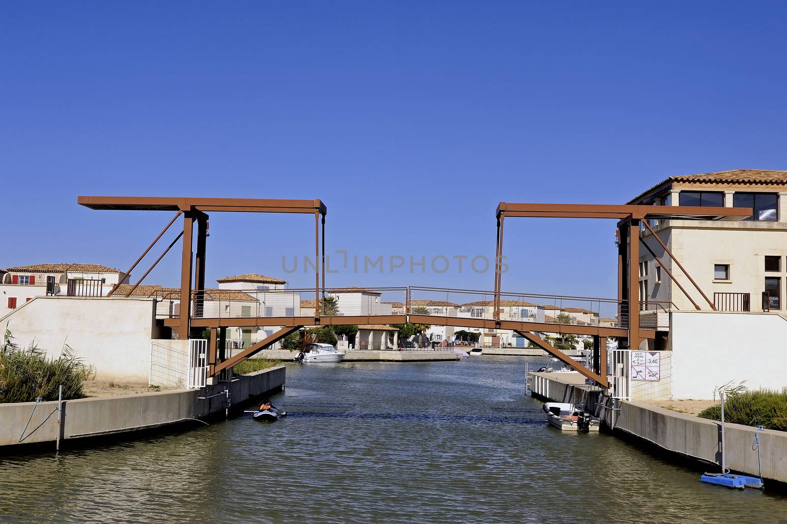 Residential area with marina at Aigues-Mortes in the heart of the Camargue in the south-east of France.