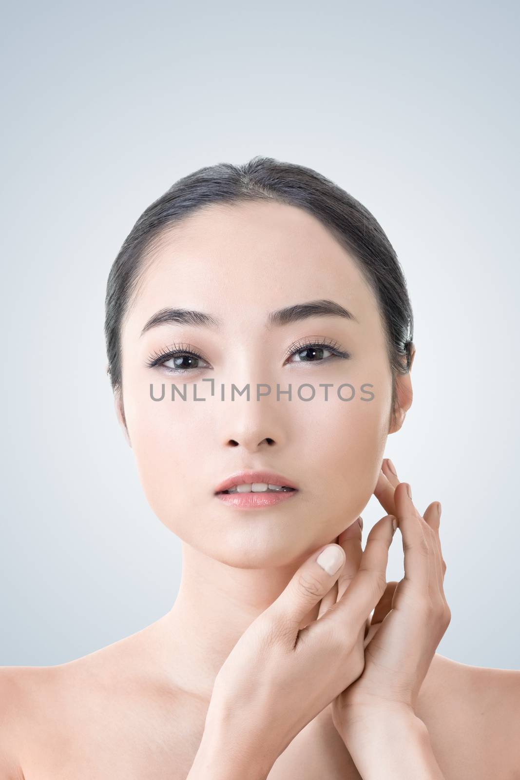 Asian beauty face closeup portrait with clean and fresh elegant lady.