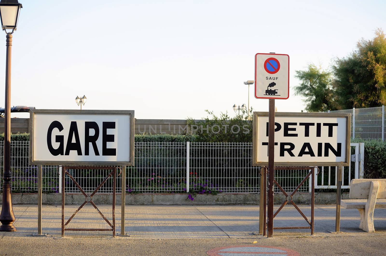 Parking space reserved for the tourist train of Saintes-Maries-de-la-Mer.