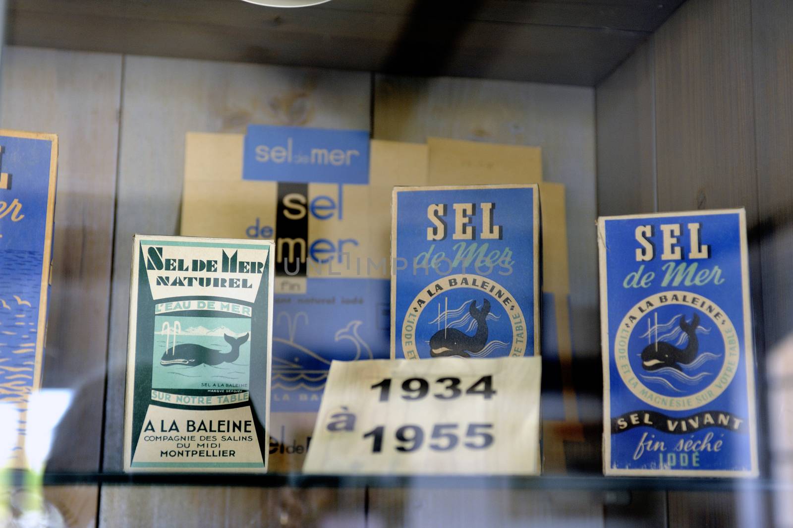 Showcase the collection of packaging of sea salt in society Whale since the inception of the company 80 years ago.